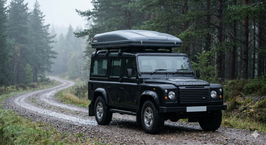 RoofBunk Hard Shell roof tent closed on vehicle UK countryside
